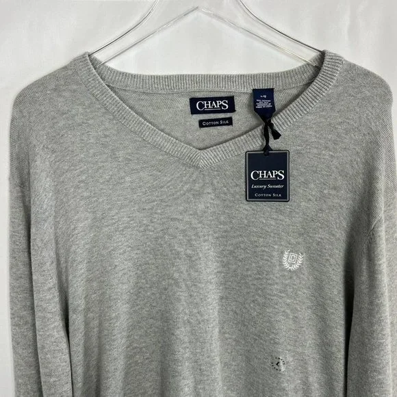 Chaps Sweater Mens Large Grey V-Neck Cotton Silk NWT MSRP $60 - Picture 11 of 12